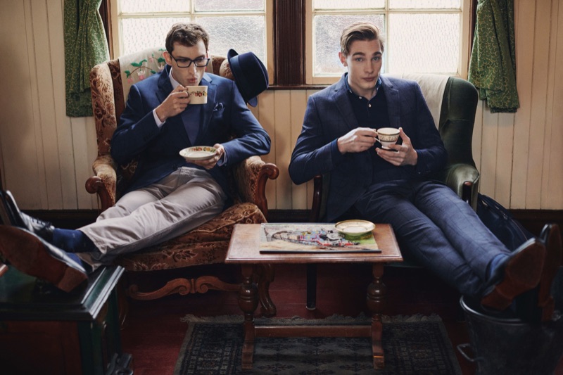 Enjoying tea, Charlie France and Tommy Marr star in Hackett London's fall-winter 2019 campaign.