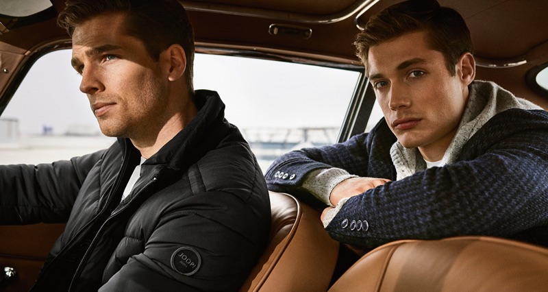 Models Edward Wilding and Steven Chevrin front JOOP!'s fall-winter 2019 campaign.