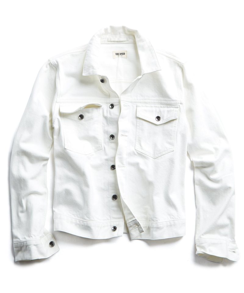 Japanese Stretch Selvedge Denim Jacket in White | The Fashionisto