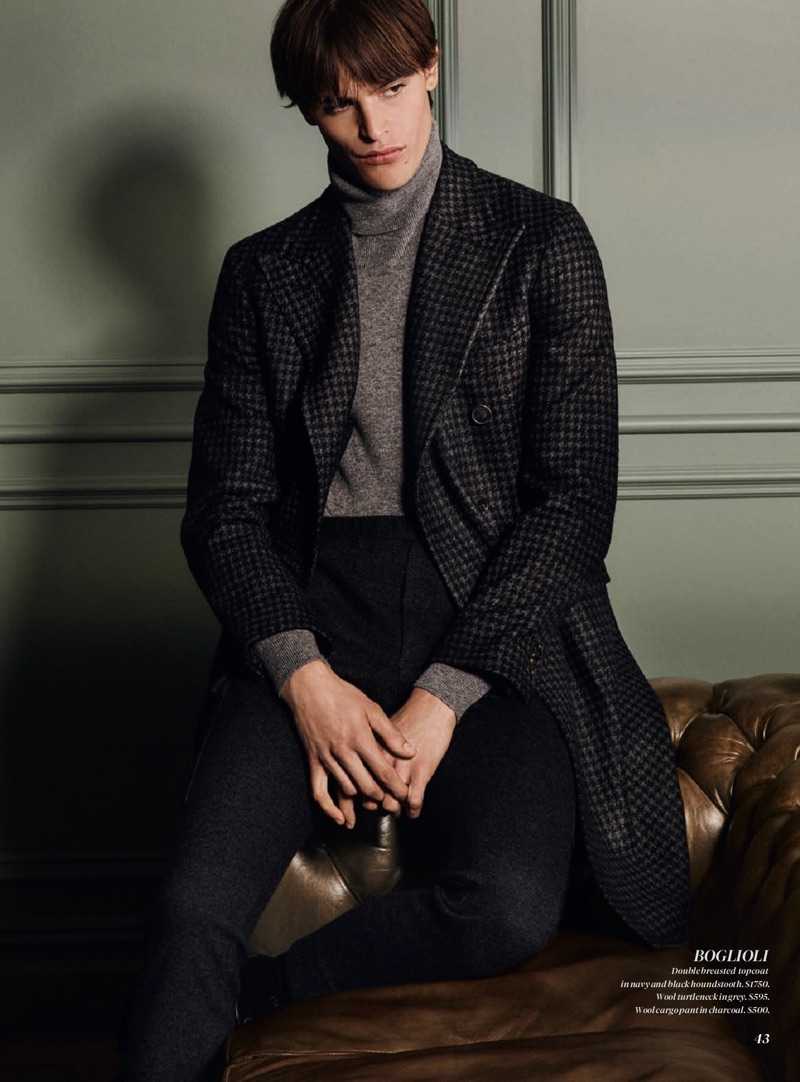 Model Parker van Noord sports a fall-winter 2019 look from Boglioli.