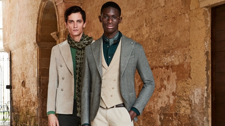 Models Jakob Wiechmann and Paco Diouf sport fashions from L.B.M. 1911's fall-winter 2019 collection.