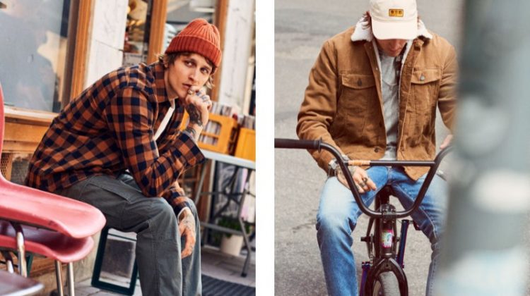 Going casual, Leebo Freeman models fall essentials like H&M's plaid shirt and corduroy jacket.