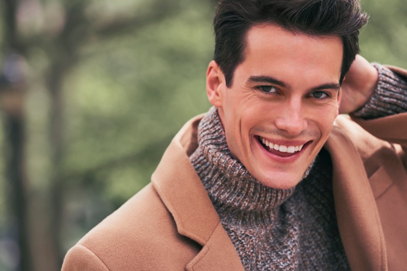 All smiles, Harry Rowley fronts London Fog's fall-winter 2019 campaign.