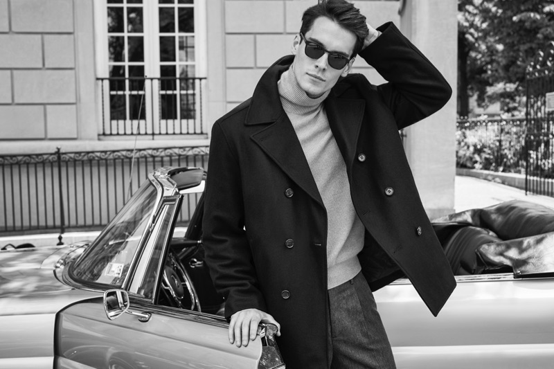 A sleek vision, Harry Rowley fronts London Fog's fall-winter 2019 campaign.