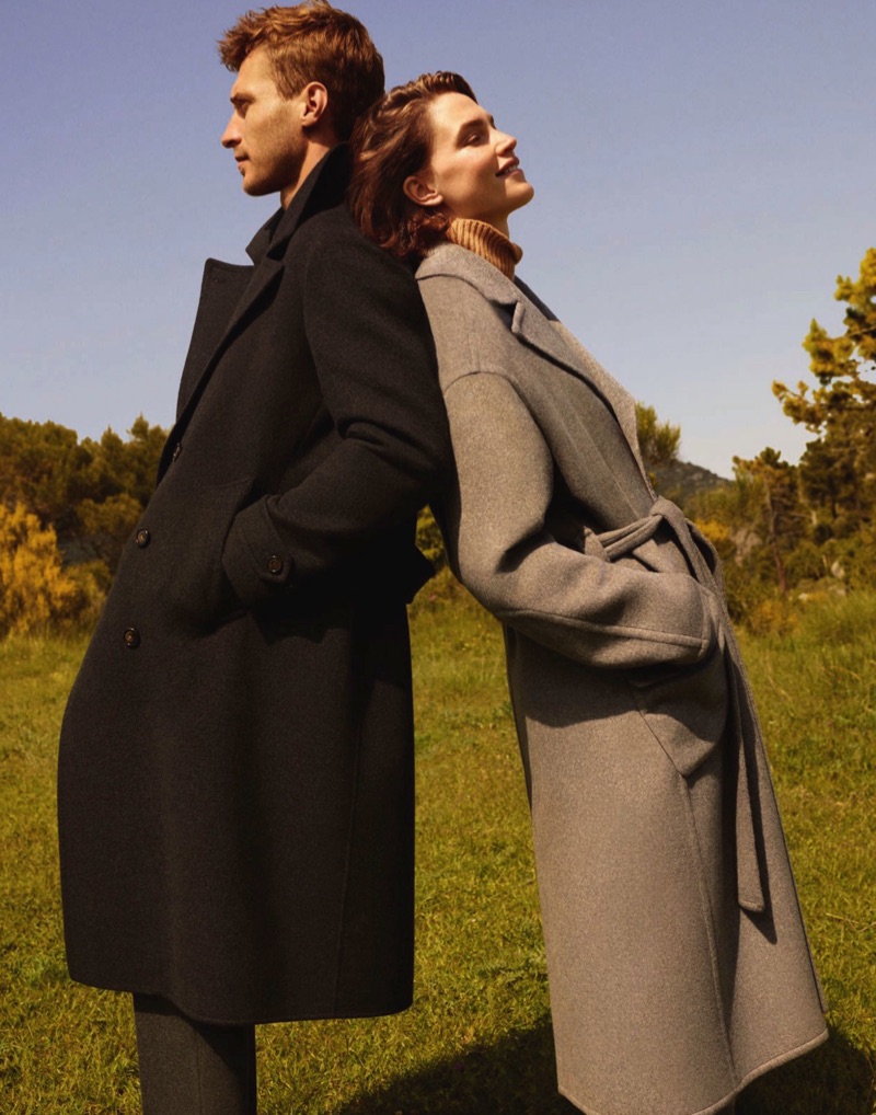 Models Clément Chabernaud and Crista Cober front Loro Piana's fall-winter 2019 campaign.