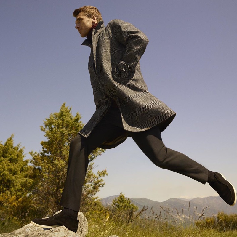 French model Clément Chabernaud appears in Loro Piana's fall-winter 2019 campaign.