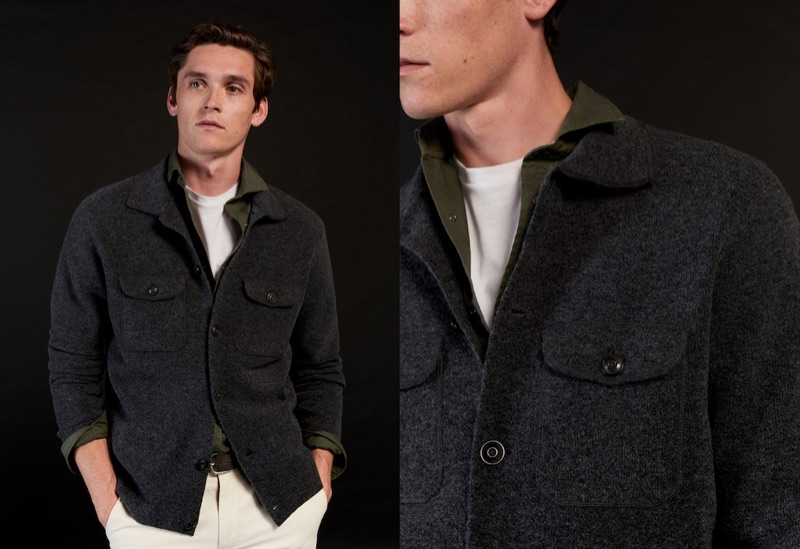 A chic vision, Anders Hayward wears the latest men's fashions from Mango.