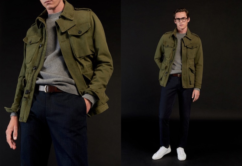 Embracing military-inspired style, Anders Hayward wears Mango.