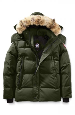 Men's Canada Goose Wyndham Fusion Fit Genuine Coyote Fur Trim Down Jacket, Size Medium - Green Men's Canada Goose Wyndham Fusion Fit Genuine Coyote Fur Trim Down Jacket, Size Medium - Green