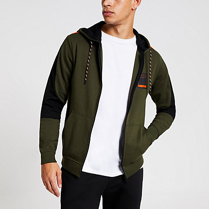 Mens Jack and Jones green blocked zip hoodie | The Fashionisto