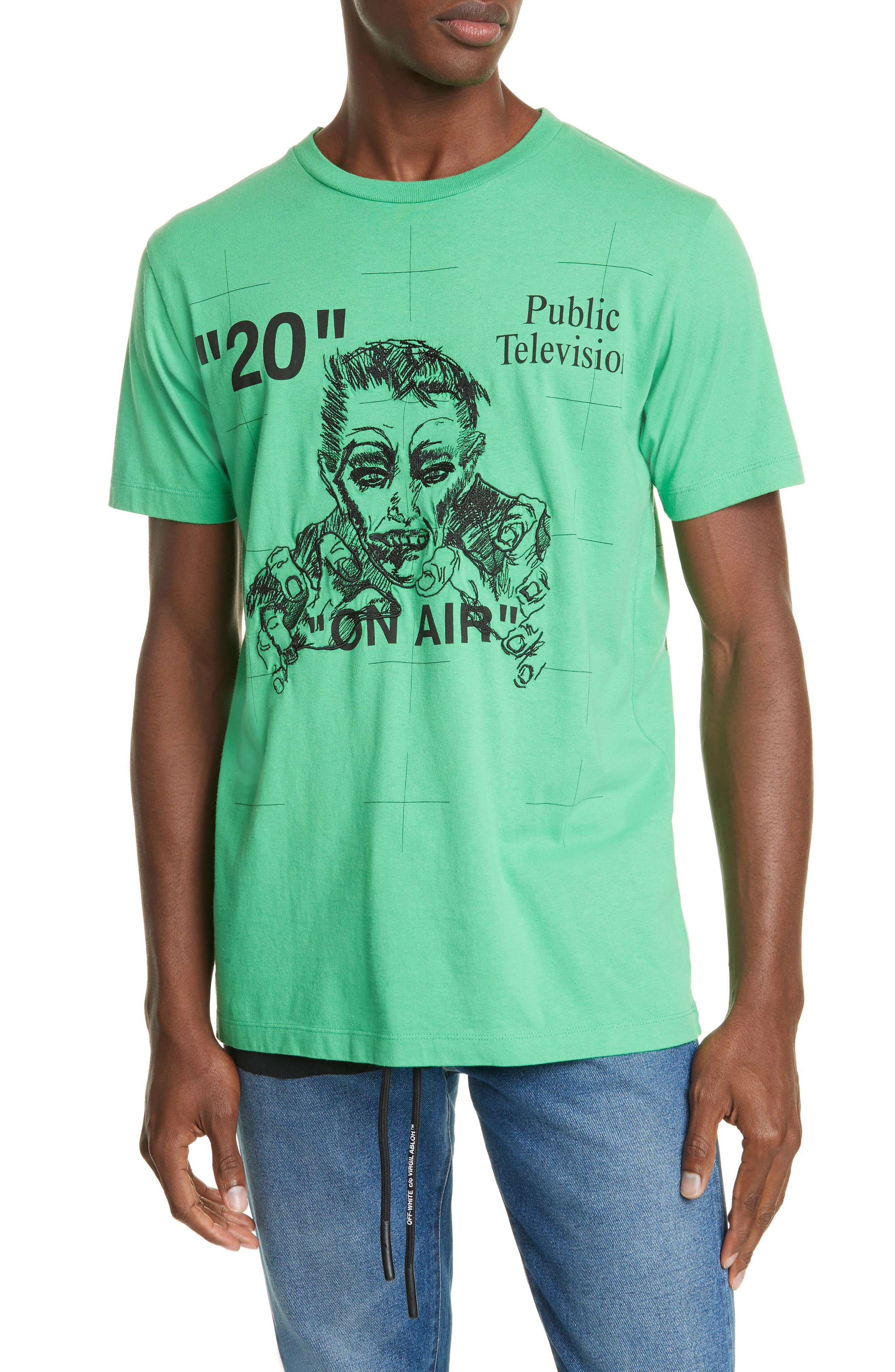 Men's Off White Mirko Artist Embroidered Slim Fit T Shirt, Size X Small Green Men's Off White Mirko Artist Embroidered Slim Fit T Shirt, Size X Small Green