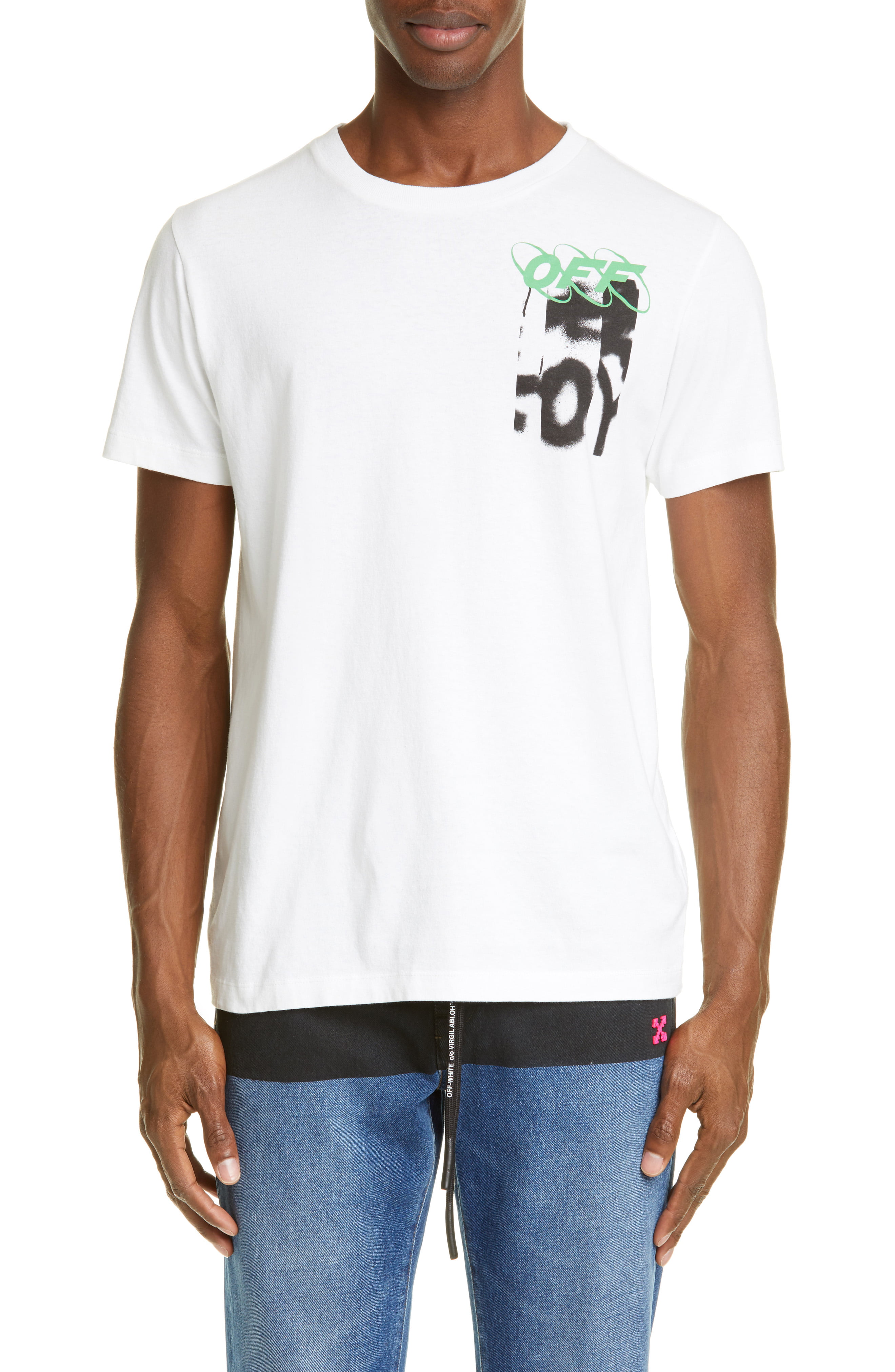 Men’s Off-White Slim Fit Spray Blurred Graphic T-Shirt, Size X-Small