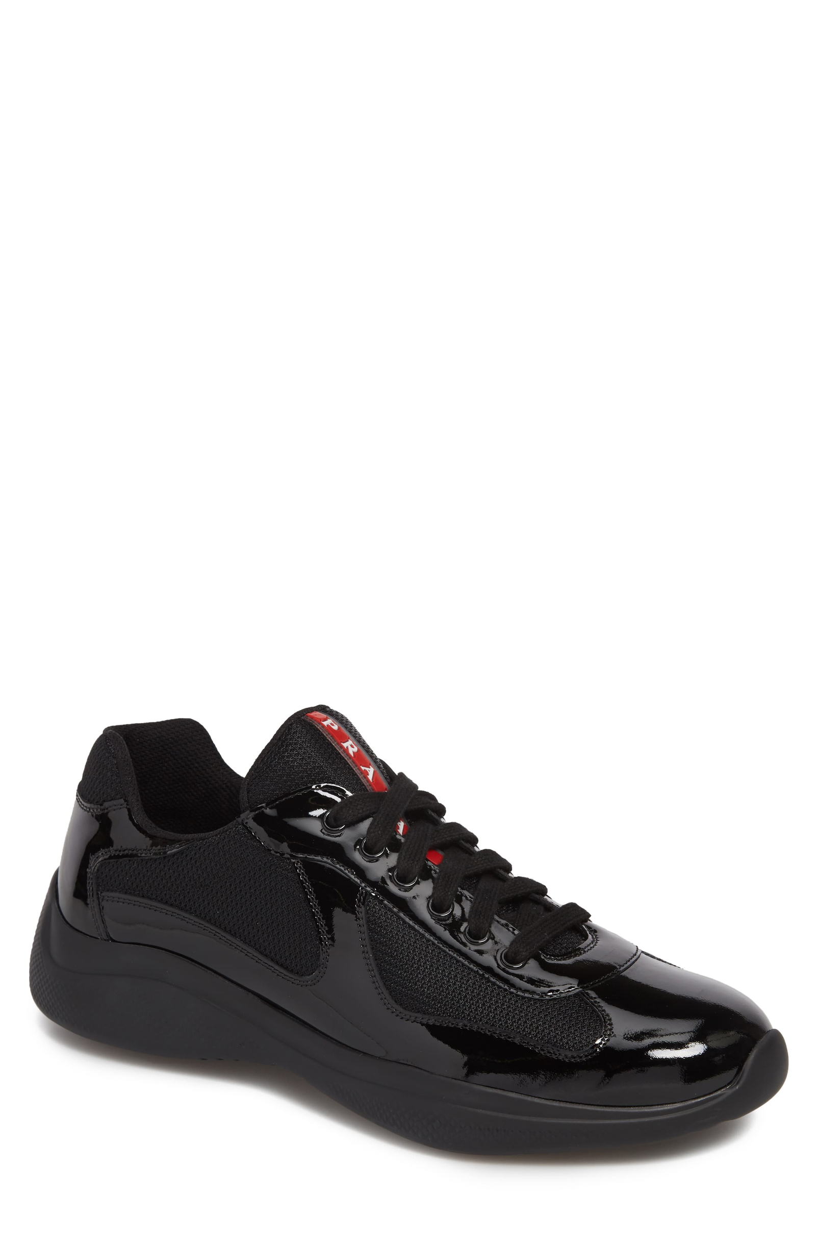 black shiny prada trainers