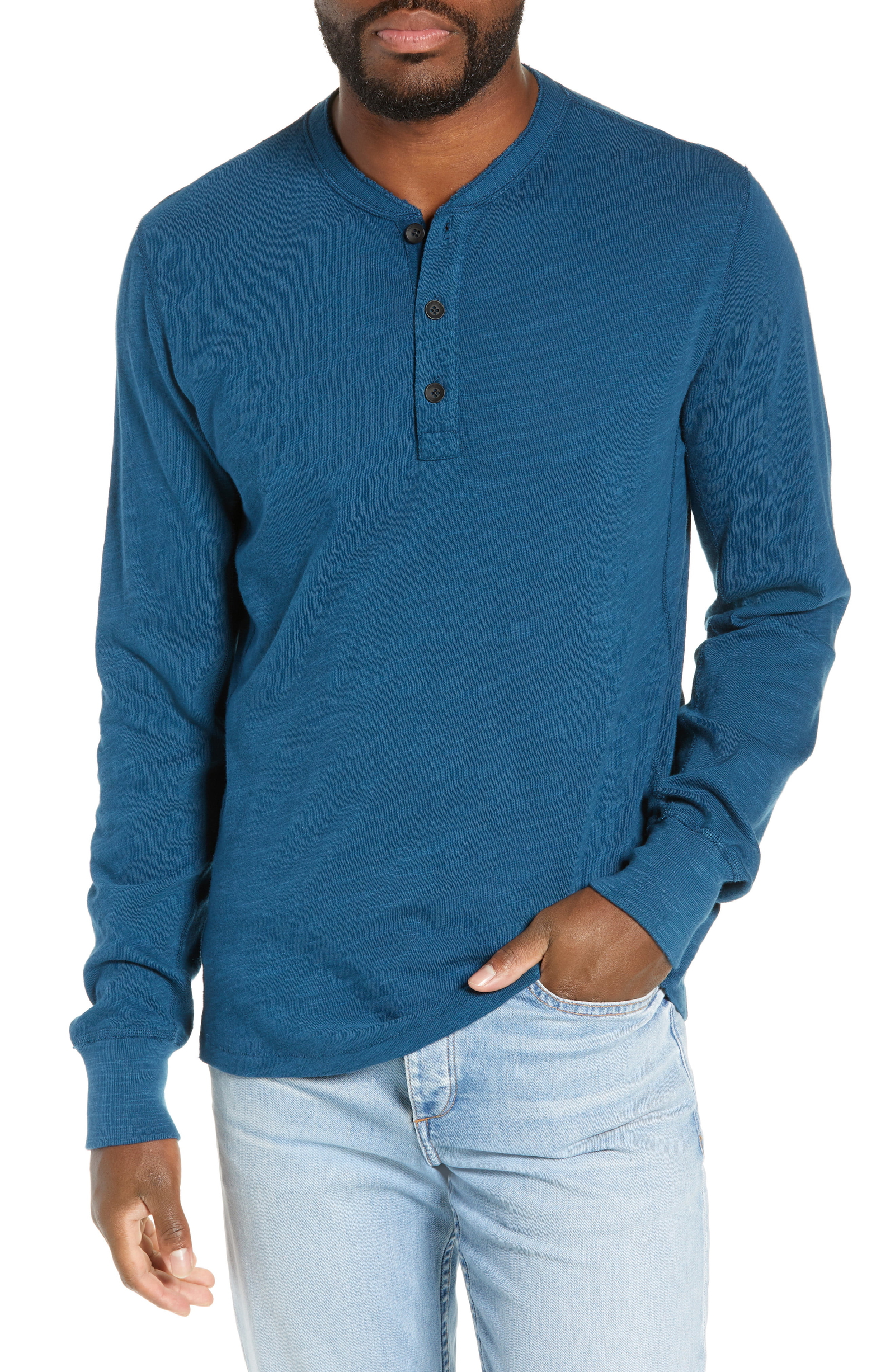 Men’s Rag & Bone Slub Cotton Slim Fit Henley, Size XX-Large – Blue ...