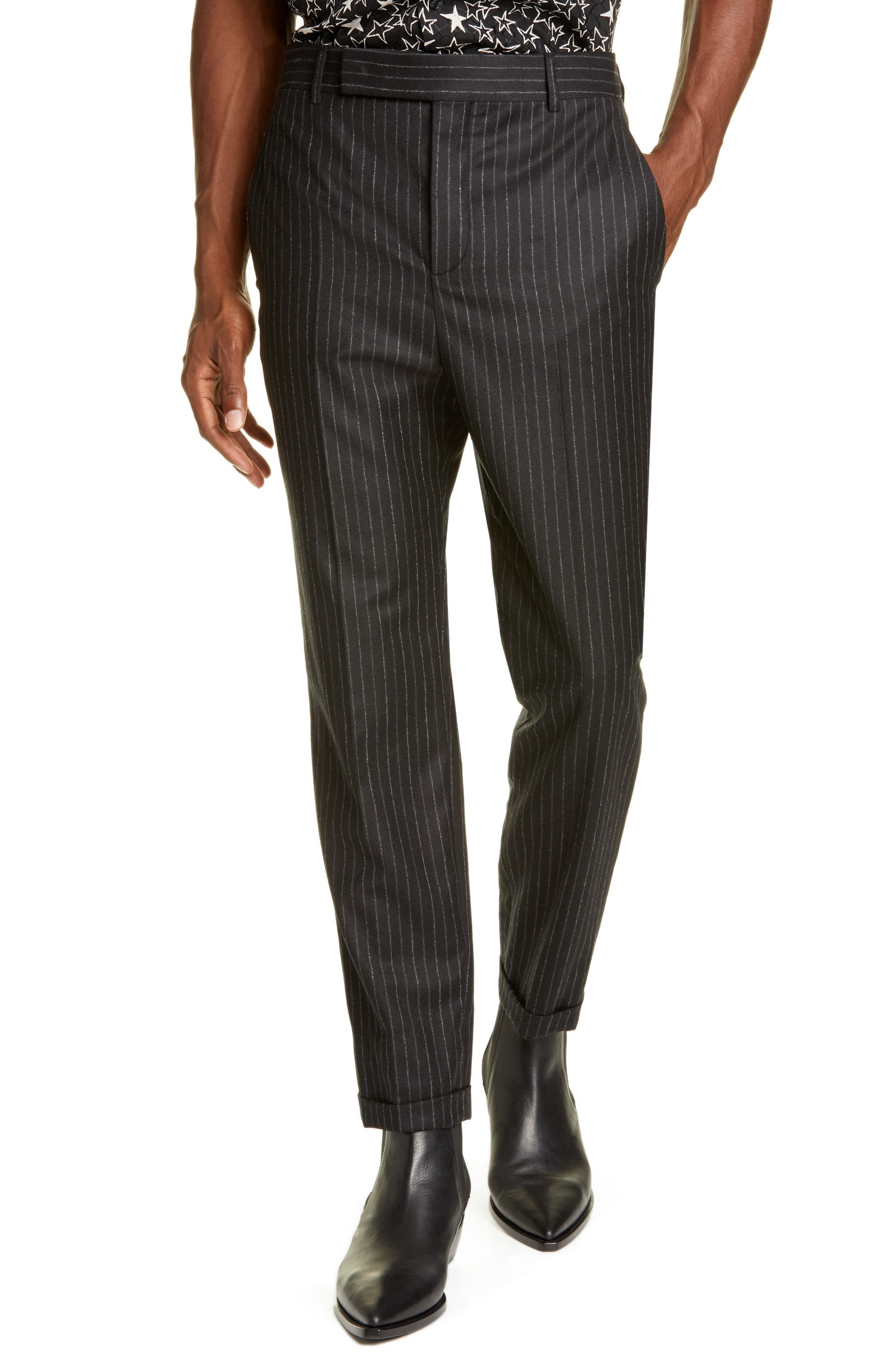 black pinstripe trousers men