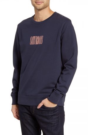 Men's Saturdays Nyc Bowery Middle Condensed Crewneck Sweatshirt, Size Small - Blue Men's Saturdays Nyc Bowery Middle Condensed Crewneck Sweatshirt, Size Small - Blue