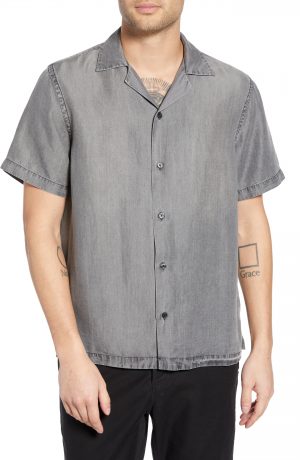 Men's Saturdays Nyc Canty Denim Camp Shirt, Size Large - Grey Men's Saturdays Nyc Canty Denim Camp Shirt, Size Large - Grey