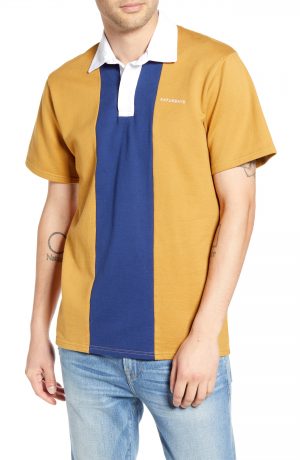 Men's Saturdays Nyc Jake Colorblock Short Sleeve Polo, Size Large - Blue Men's Saturdays Nyc Jake Colorblock Short Sleeve Polo, Size Large - Blue