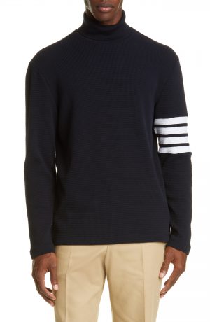 Men's Thom Browne 4-Bar Waffle Knit Turtleneck Top, Size 1 - Blue Men's Thom Browne 4-Bar Waffle Knit Turtleneck Top, Size 1 - Blue
