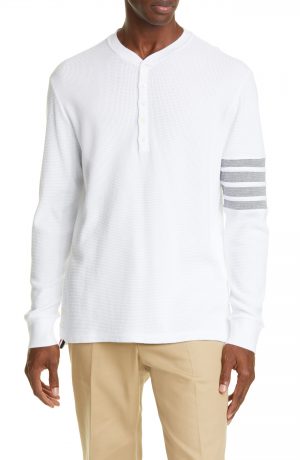 Men's Thom Browne Four Bar Waffle Weave Cotton Henley, Size 1 - White Men's Thom Browne Four Bar Waffle Weave Cotton Henley, Size 1 - White