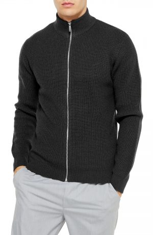 Men's Topman Classic Fit Zip Sweater, Size Large - Grey Men's Topman Classic Fit Zip Sweater, Size Large - Grey