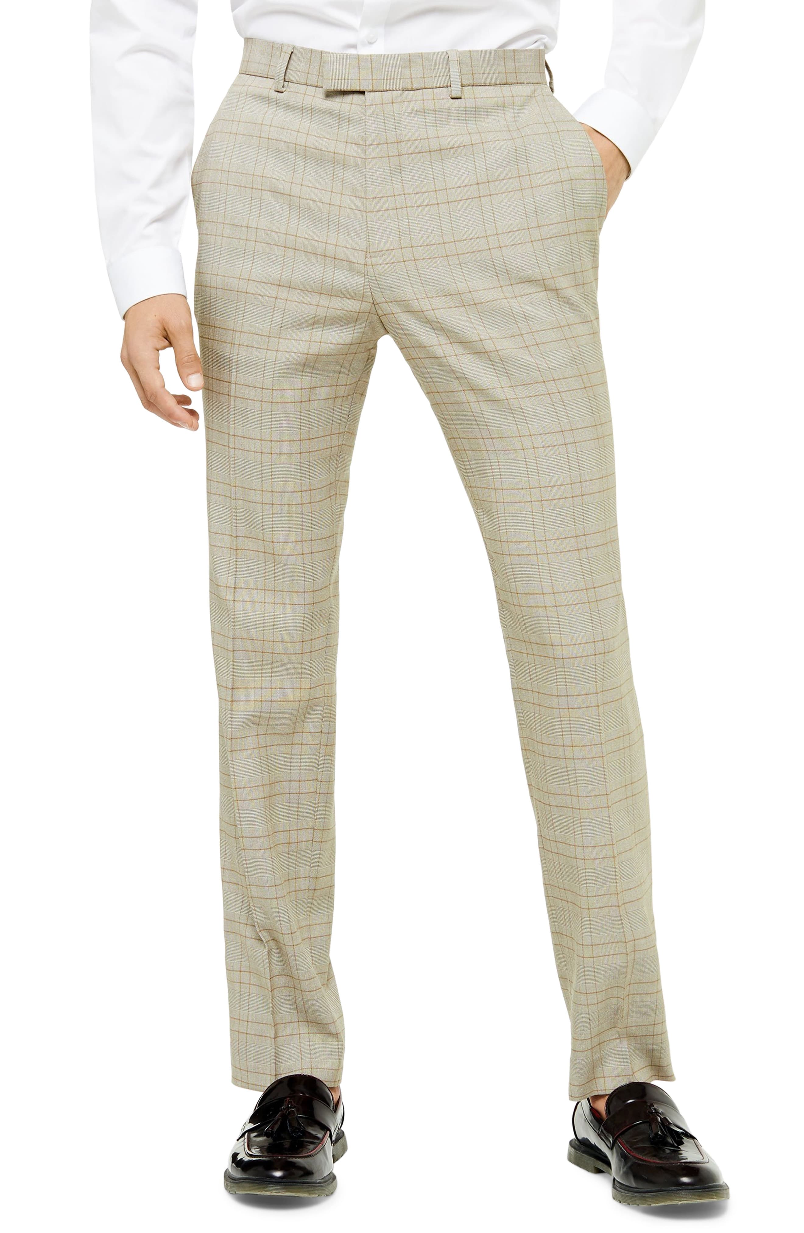Men’s Topman Jake Check Skinny Fit Suit Pants, Size 28 x 32 – Beige ...