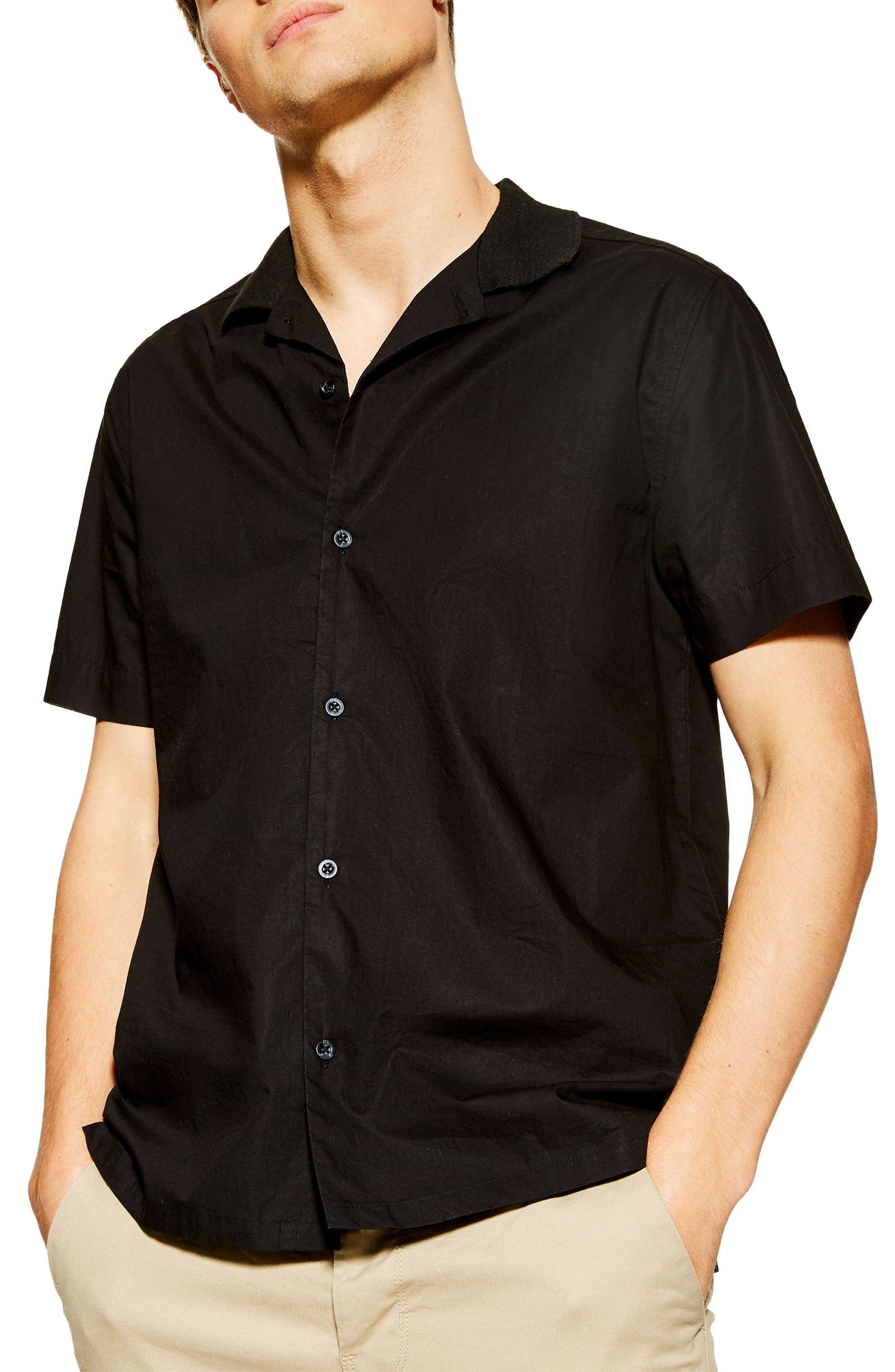 Men’s Topman Rib Collar Short Sleeve Button-Up Camp Shirt, Size XX ...