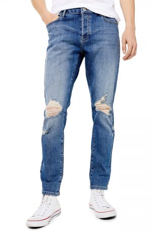 Men's Topman Ripped Stretch Skinny Fit Jeans, Size 30 x 32 - Blue Men's Topman Ripped Stretch Skinny Fit Jeans, Size 30 x 32 - Blue