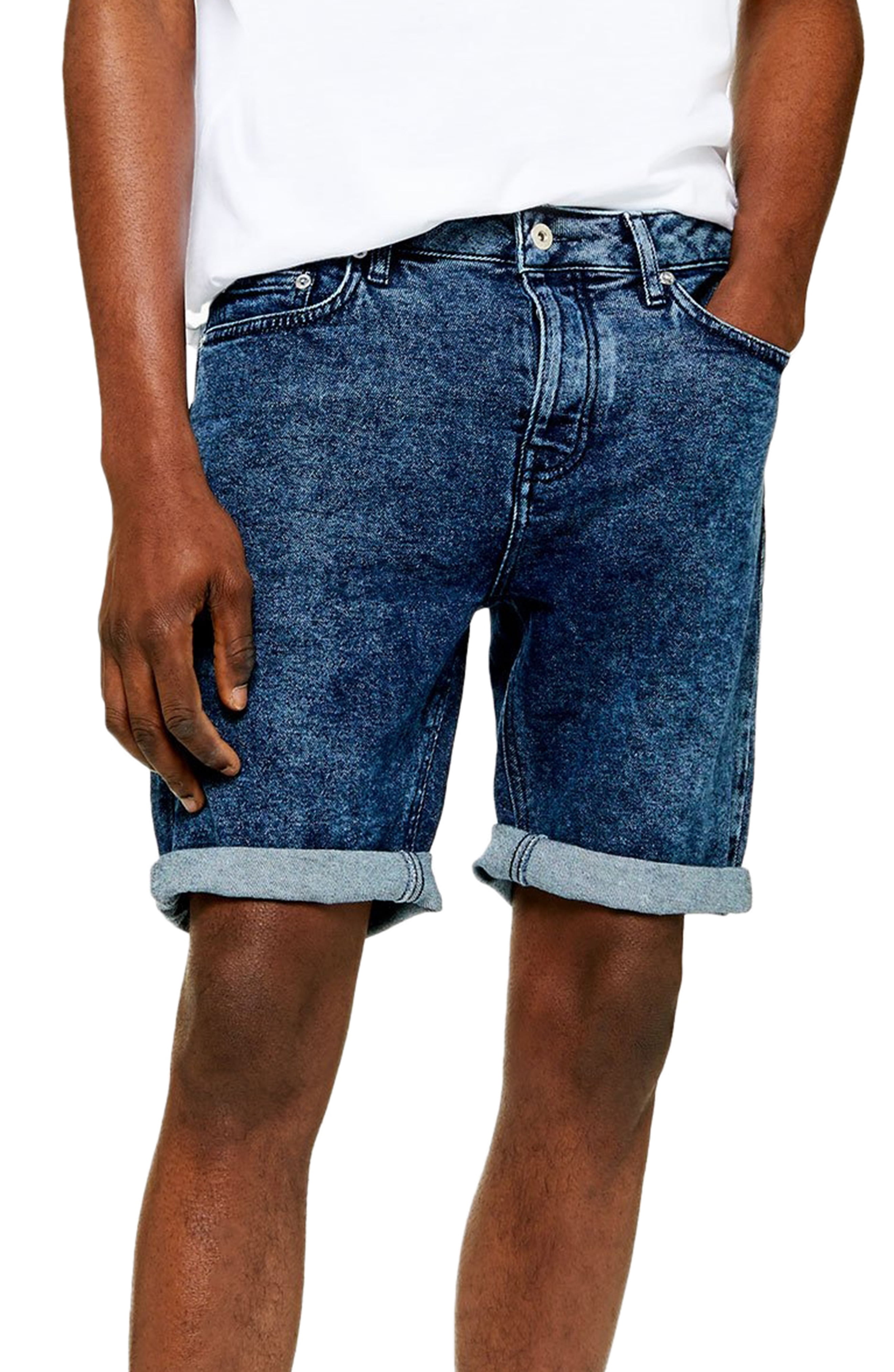 Men’s Topman Skinny Fit Acid Wash Denim Shorts, Size 30 – Blue | The ...