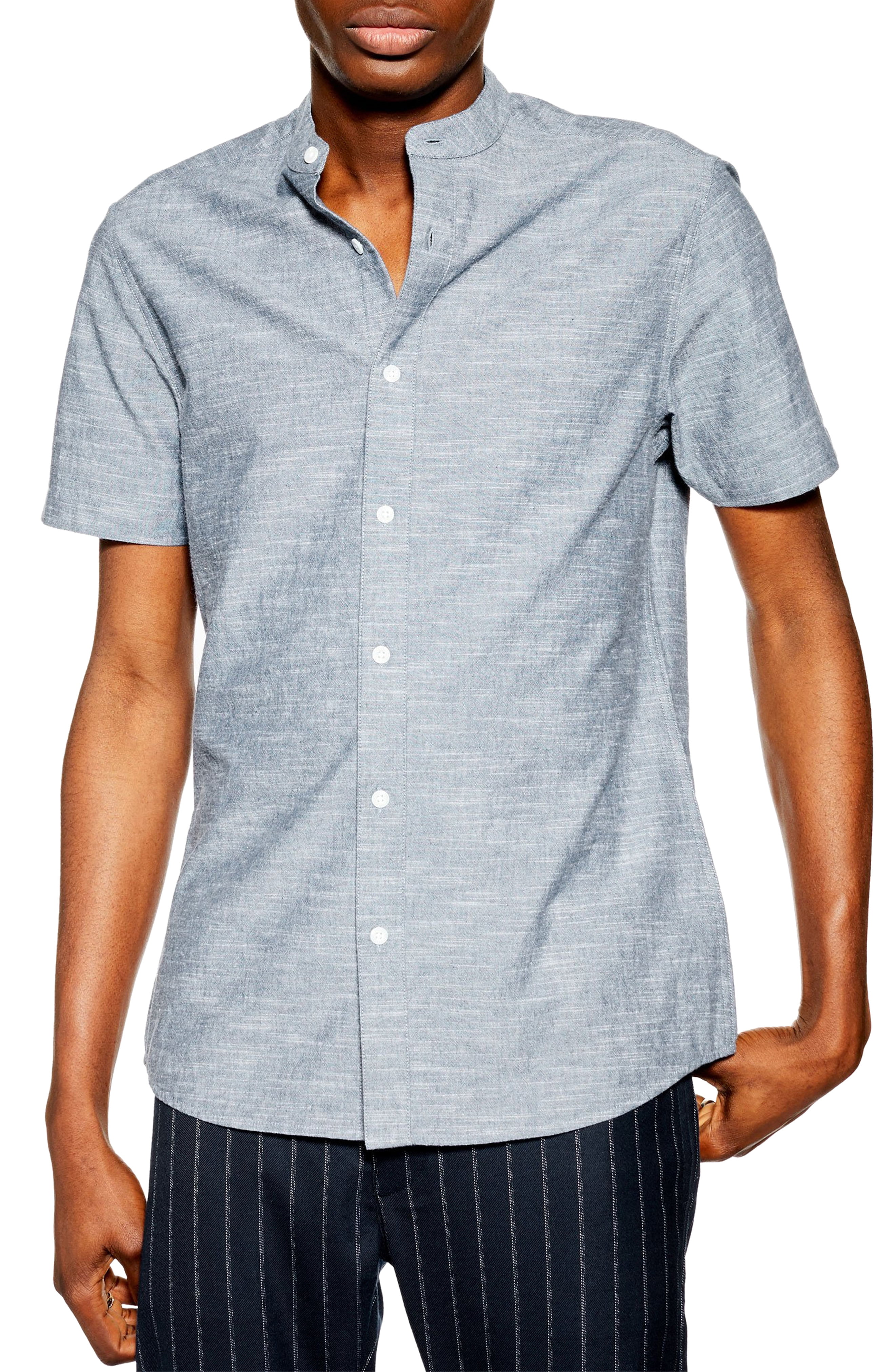 Men’s Topman Slim Fit Short Sleeve Chambray Shirt, Size X-Small – Grey ...