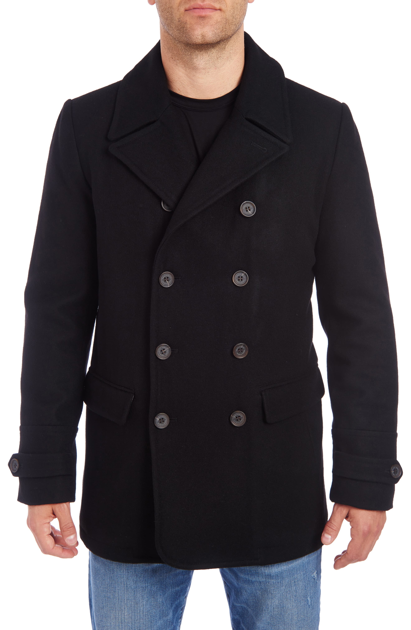 mens black peacoat with hood
