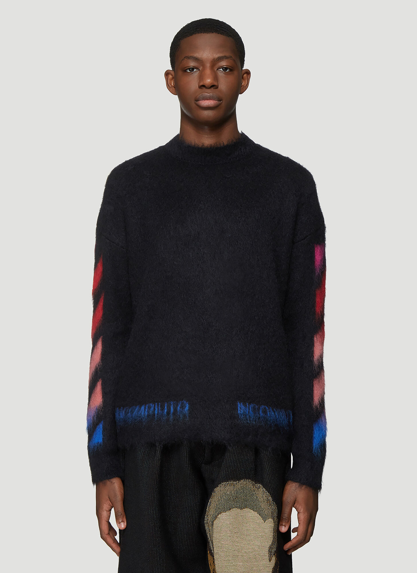 Off-White Diagonal Arrow Brushed Sweater in Black size XL | The Fashionisto