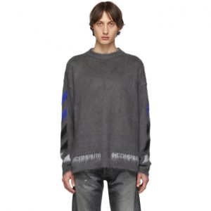 Off-White Grey Mohair Diag Sweater Off-White Grey Mohair Diag Sweater