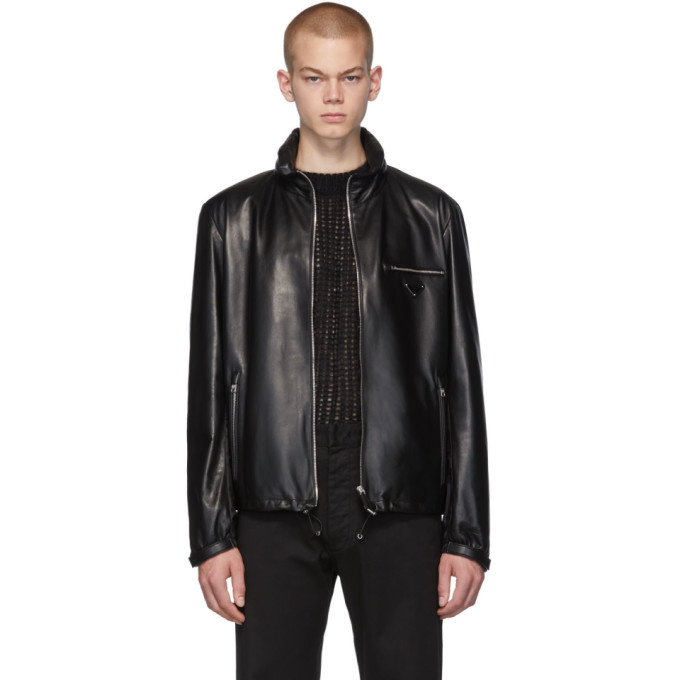 Prada Black Leather Triangle Jacket | The Fashionisto
