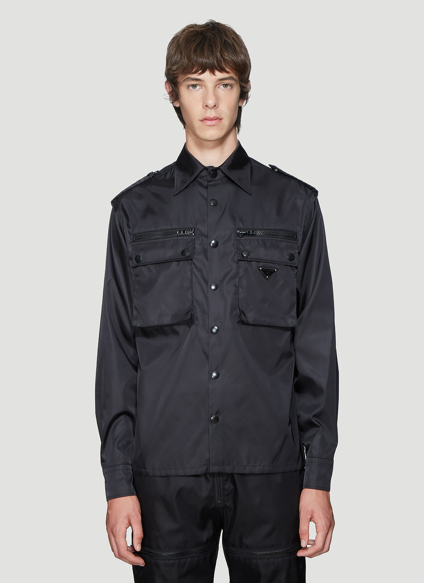 Prada Nylon Patch Pocket Shirt in Black size S | The Fashionisto