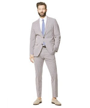 Red and Navy Cotton Check Sutton Suit Jacket Red and Navy Cotton Check Sutton Suit Jacket