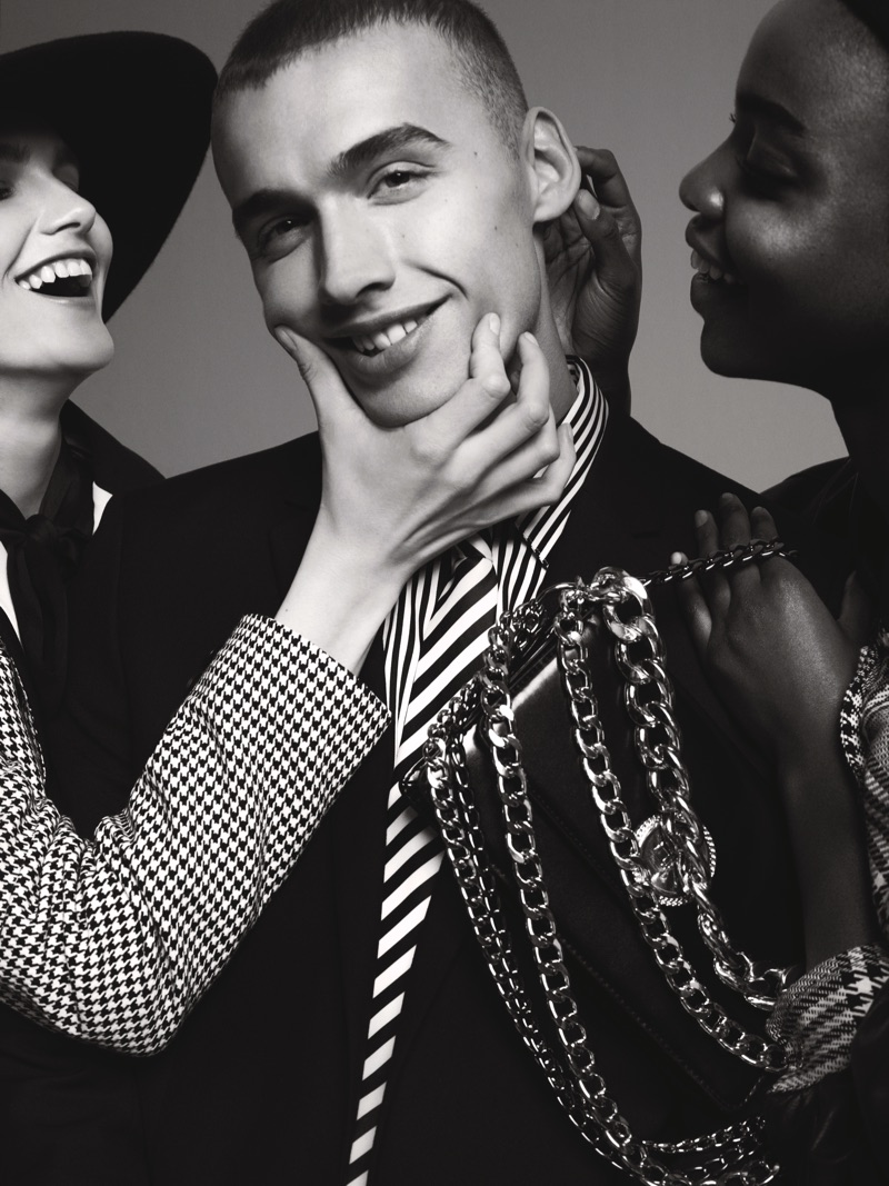 Front and center, Dom Stowell appears in River Island's fall-winter 2019 campaign.