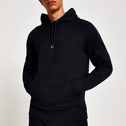 River Island Mens Navy twill Maison Riviera slim fit hoodie | The ...