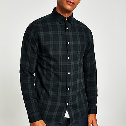 River Island Mens Selected Homme dark green check shirt | The Fashionisto