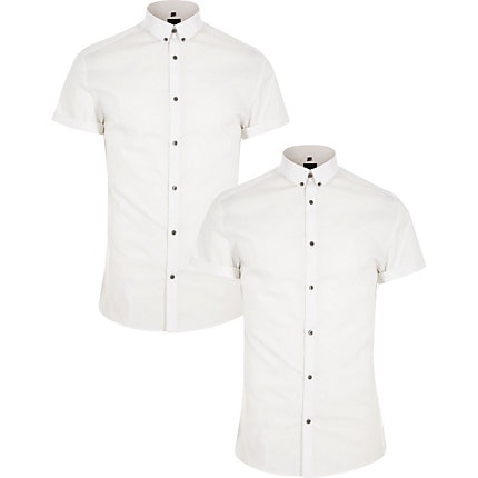white short sleeve muscle fit shirt