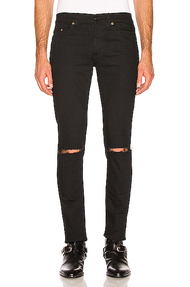 Saint Laurent Distressed Jeans in Black | The Fashionisto