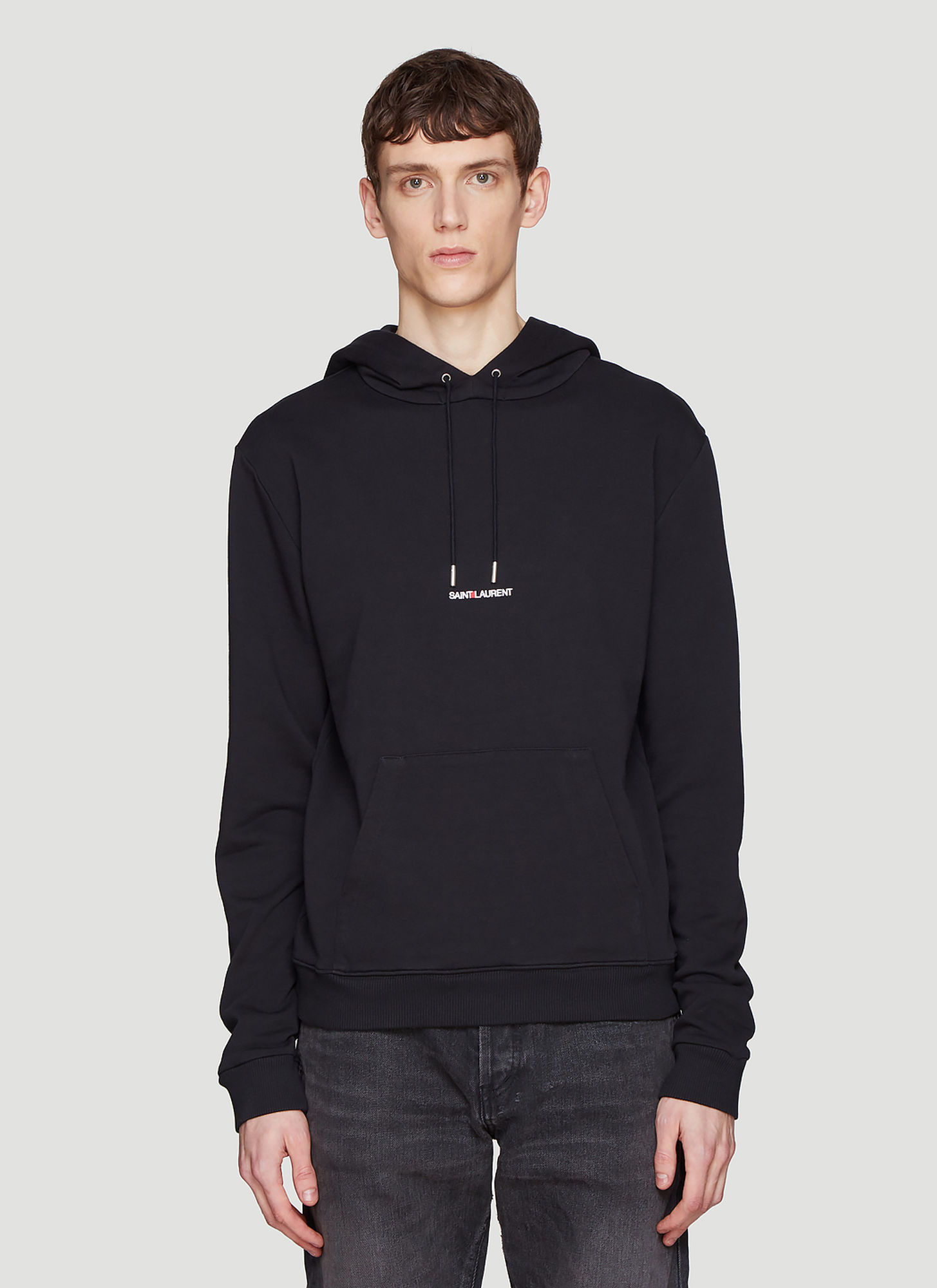 Saint Laurent Hooded Logo Sweatshirt in Black size L | The Fashionisto