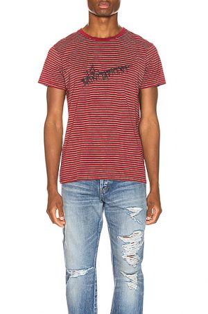 Saint Laurent Stripe Logo Tee in Stripes,Red Saint Laurent Stripe Logo Tee in Stripes,Red