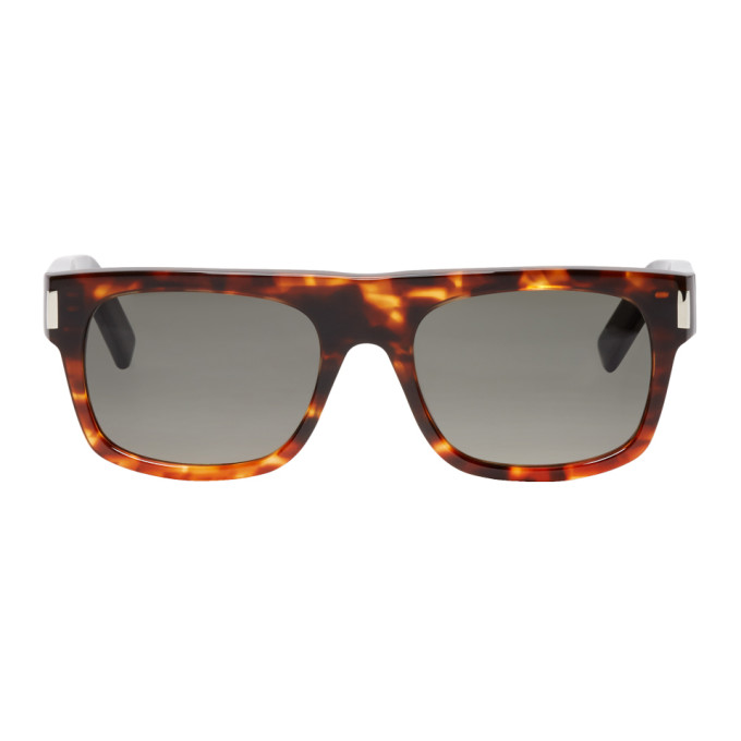 Saint Laurent Tortoiseshell and Black Rectangular Sunglasses | The ...