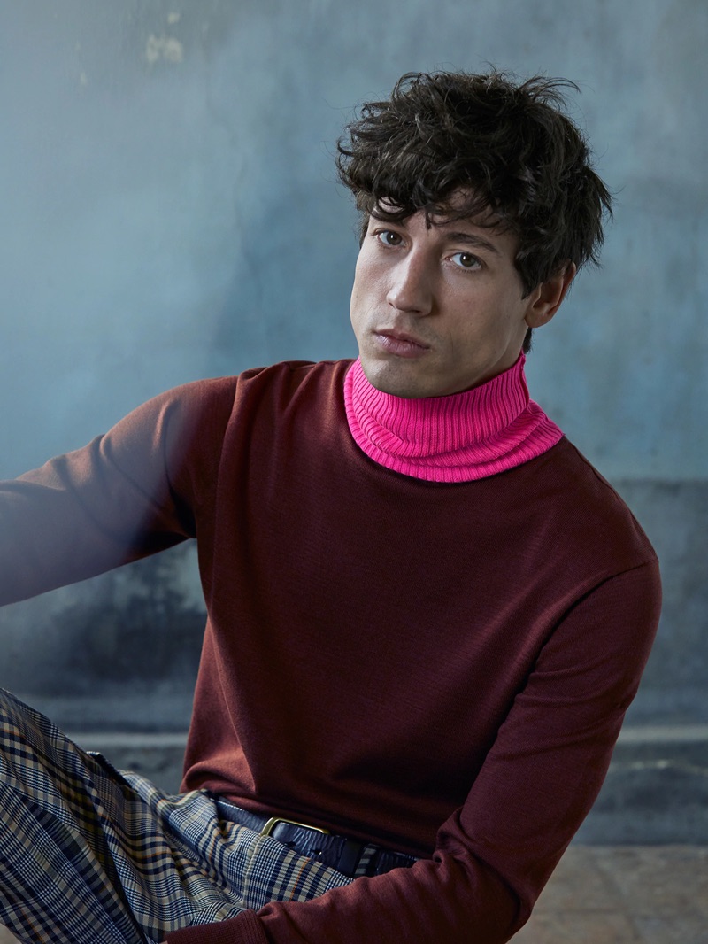 Embracing a bold pop of color, Nicolas Ripoll layers in a turtleneck from Scotch & Soda.