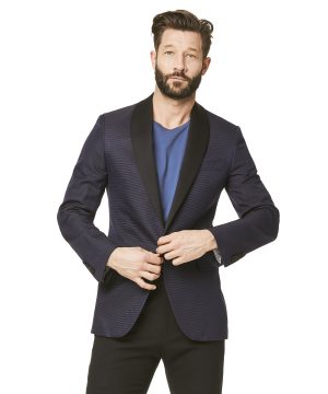 Silk Textured Jacquard Sutton Shawl Collar Diner Jacket in Navy Pindot Silk Textured Jacquard Sutton Shawl Collar Diner Jacket in Navy Pindot