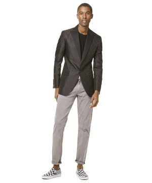 Silk Tonal Jacquard Sutton Peak Lapel Dinner Jacket in Black Silk Tonal Jacquard Sutton Peak Lapel Dinner Jacket in Black