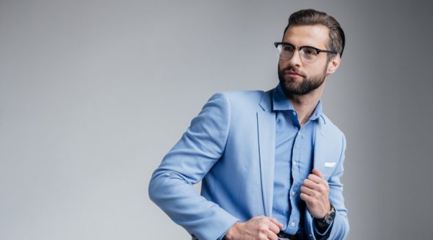 Tips for Trendy Men's Fashion Stylish Male Model Blue Blazer Shirt Pants Glasses