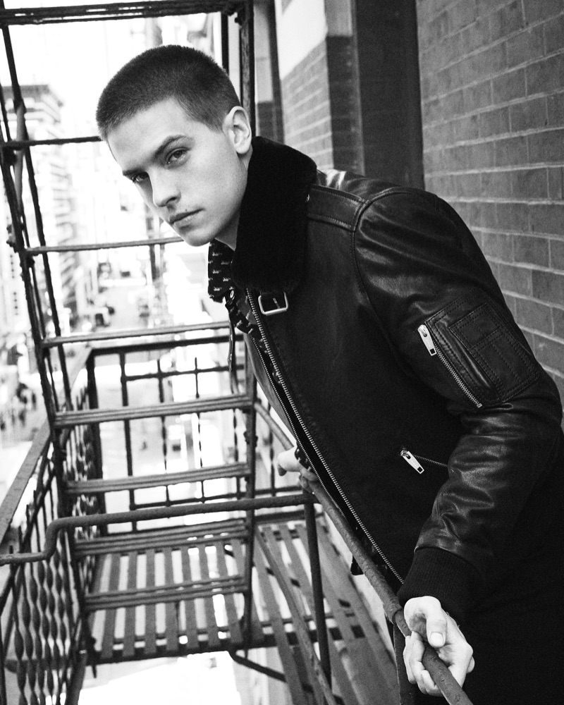 Rocking a leather jacket, Dylan Sprouse fronts The Kooples' fall-winter 2019 campaign.