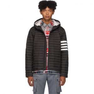 Thom Browne Black Down 4-Bar Quilted Hooded Jacket Thom Browne Black Down 4-Bar Quilted Hooded Jacket